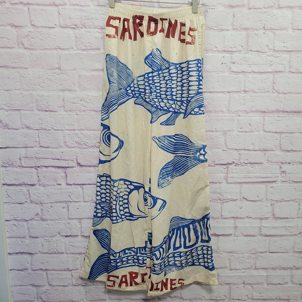 Nice To Meet You Sardines Print Wide Leg Pants Womens S Quirky Coastal Cottage